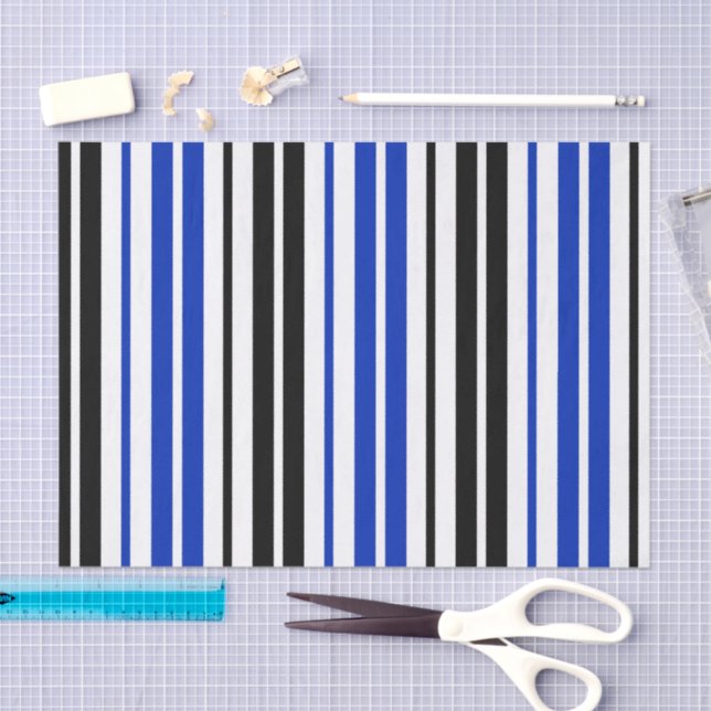 Papel De Seda Blue Black White Stripes Pattern Design  (Arte )