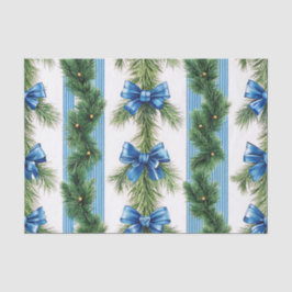 PAPEL DE SEDA BLUE BOWS STRIPES & GREEN GARLAND