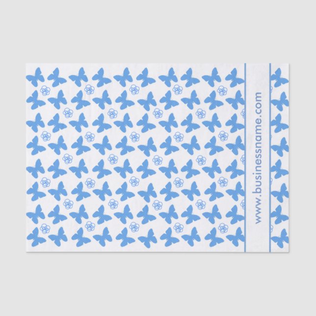 Papel De Seda Blue Butterfly and Flower Custom Text (Frente )