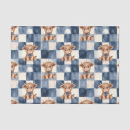 Papel De Seda Blue Checkered Highland Cow Cute Gift Wrap