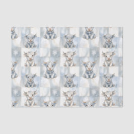 Papel De Seda Blue Checkered Highland Cow Snowflake Cool Winter