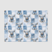 Blue Checkered Highland Cow Snowflake Winter