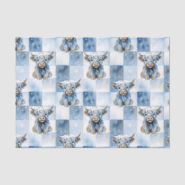 Papel De Seda Blue Checkered Highland Cow Snowflake Winter