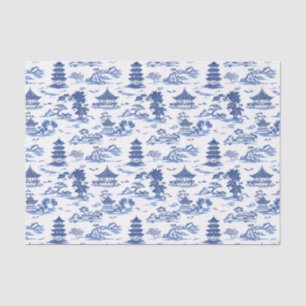 Papel De Seda Blue Chinoiserie Pagodas Toile