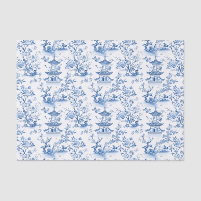 Papel De Seda Blue Chinoiserie Pagodas Toile (Frente )