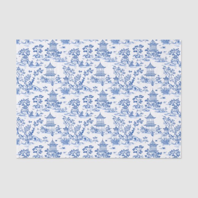 Papel De Seda Blue Chinoiserie Pagodas Toile (Frente )