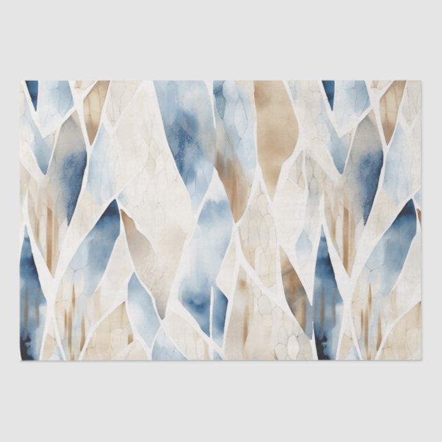 Papel De Seda Blue Cream Ivory Abstrato Beach (Frente )