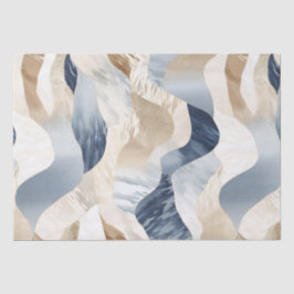 Papel De Seda Blue Cream Ivory Abstrato Waves Beach