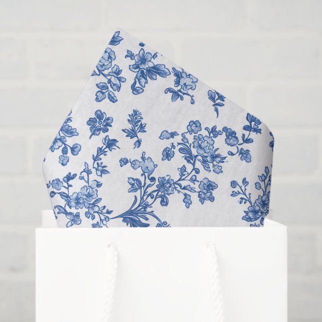 Papel De Seda Blue Floral Chinoiserie Toile Gingham (Sacola de presentes)