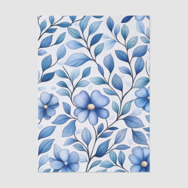 Papel De Seda Blue Floral Tissue Paper | Botanical Gift Wrap (Frente )