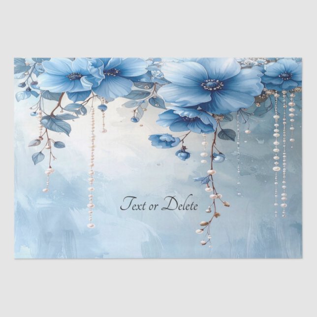 Papel De Seda Blue Flowers and Pearls Tissue Paper (Frente )