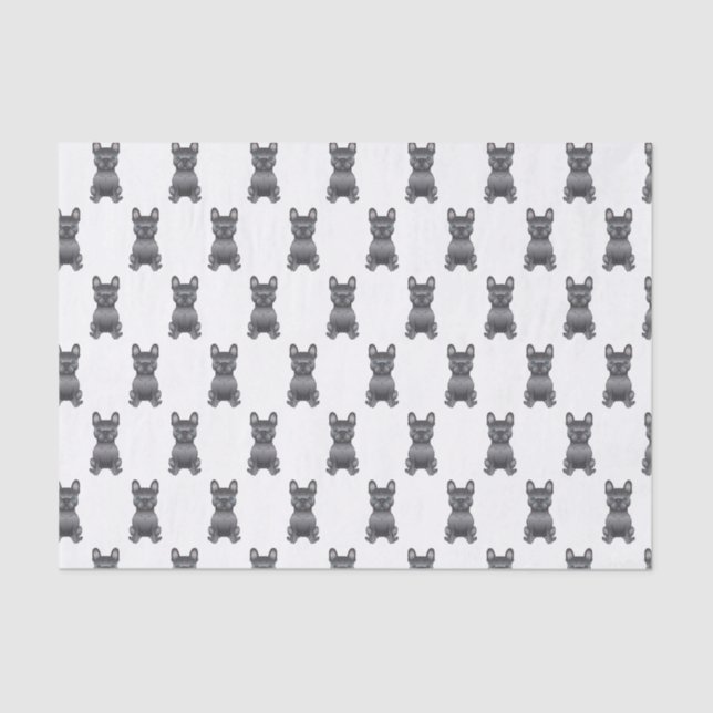 Papel De Seda Blue French Bulldog / Frenchie Cartoon Dog Pattern (Frente )