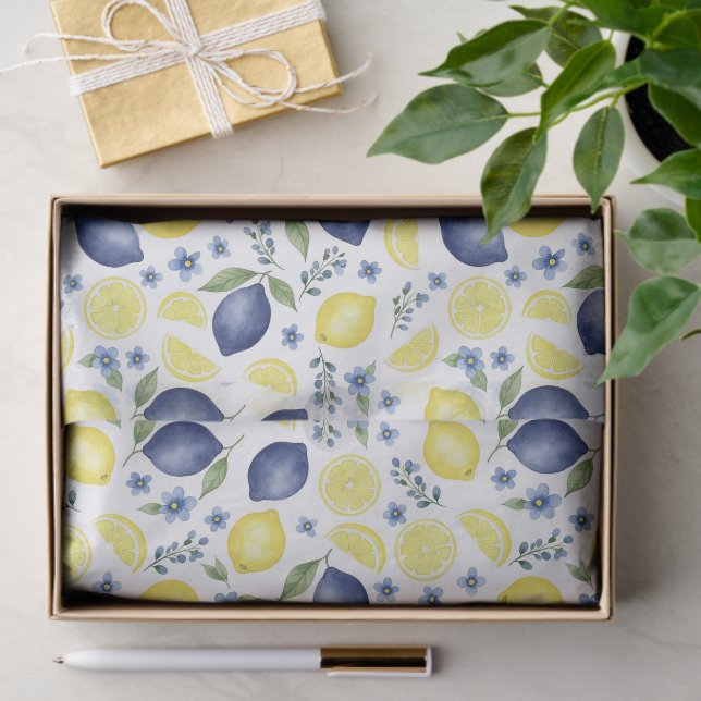 Papel De Seda Blue French Country Lemon Pattern (Presente)