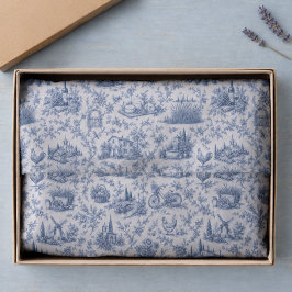 Papel De Seda Blue French Toile Countryside Rose Branch Pattern