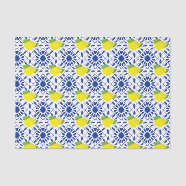 Papel De Seda Blue Geometric Lemon Tile (Frente )