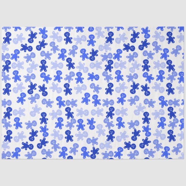 Papel De Seda Blue Gingerbread Man Pattern on White (Frente )