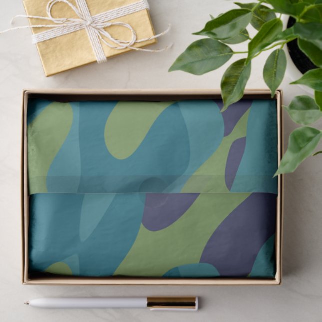Papel De Seda Blue Green and Teal Camo Abstract (Presente)