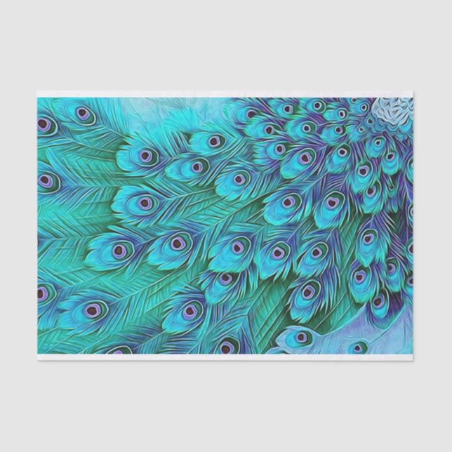 Papel De Seda Blue Green Peacock Tissue Paper (Frente )