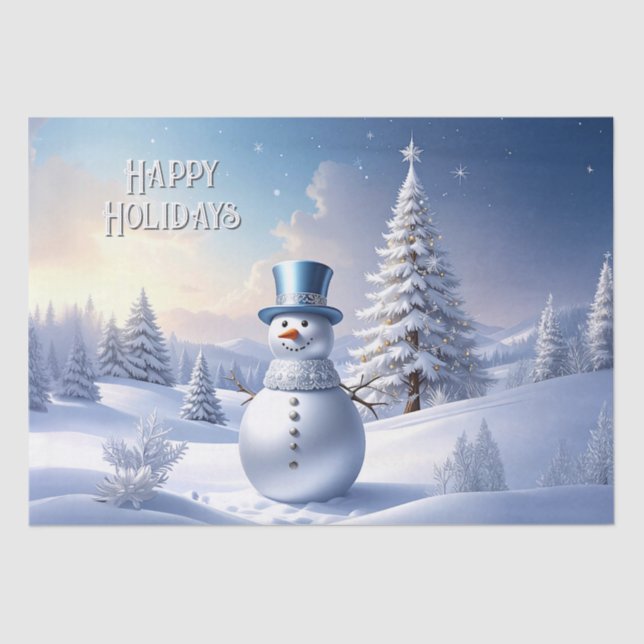 Papel De Seda Blue Hat Snowman Christmas Tree Holiday (Frente )