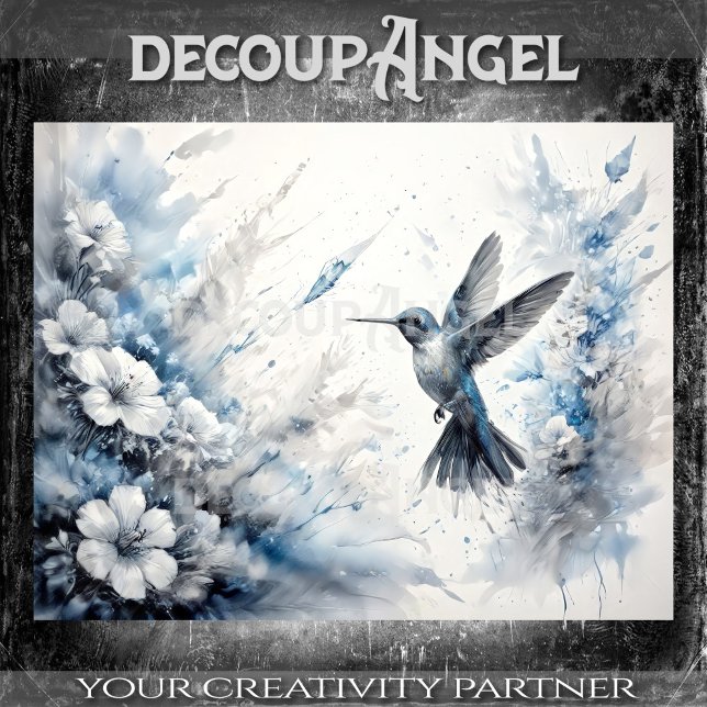 Papel De Seda Blue Hummingbird in Flight Decoupage (Criador carregado)