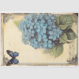 Papel De Seda Blue Hydrangea flor e borboletas epemera art