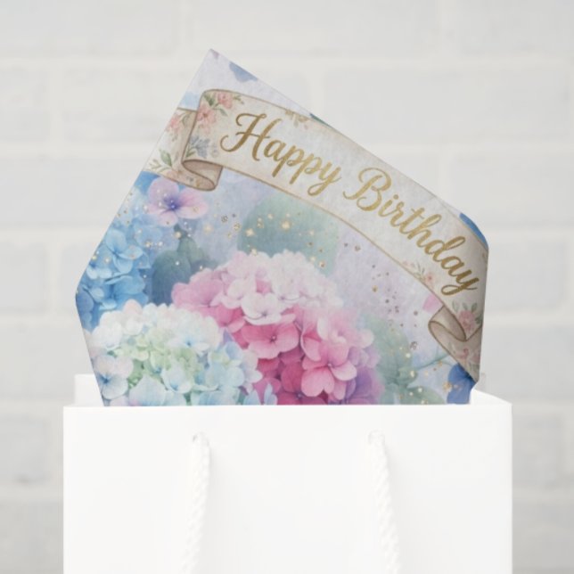 Papel De Seda Blue Hydrangea Floral Birthday  (Sacola de presentes)
