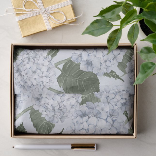 Papel De Seda Blue Hydrangea Garden Floral  (Presente)