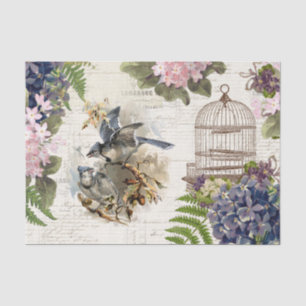 Papel De Seda Blue Jays Vintage Birdcage Floral
