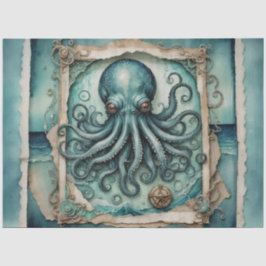 Papel De Seda Blue Kraken | Vintage Tentacle Art - Decoupage