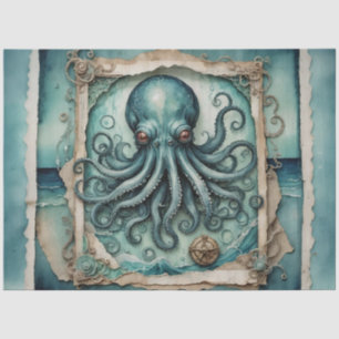 Papel De Seda Blue Kraken Vintage Tentacle Art - Decoupage