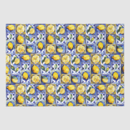 Papel De Seda Blue Majolica azulejo limões mediterrânicos