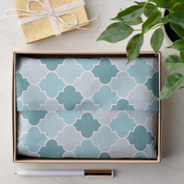 Papel De Seda Blue Marroquino Trellis, Laticework, Quatrefoil (Presente)