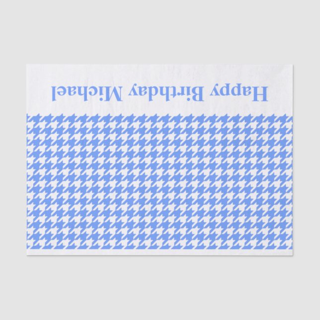 Papel De Seda Blue Modern Houndstooth com mensagem personalizada (Frente )