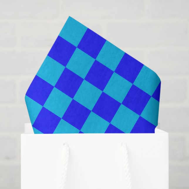 Papel De Seda Blue Monochrome Checkerboard Pattern (Sacola de presentes)