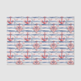 Papel De Seda Blue Red Anchors Floral Stripes Beach Birthday
