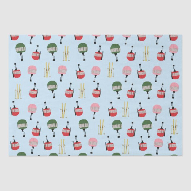 Papel De Seda Blue Retro Ski Lift Gondola Winter Skiing (Frente )