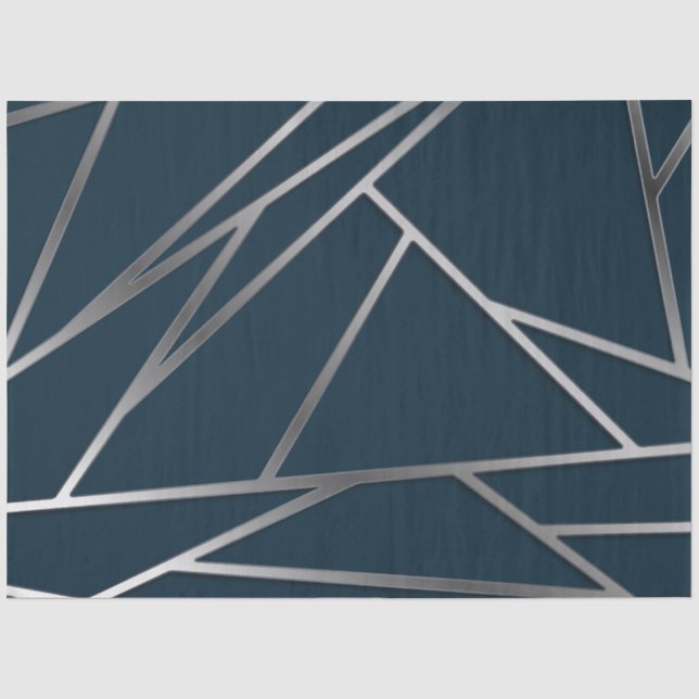 Papel De Seda Blue Silver Modern Geométrico (Frente )