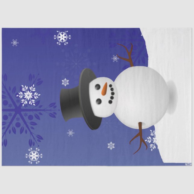 Papel De Seda Blue Snowman Winter Scenery Christmas Tissue Paper (Frente )