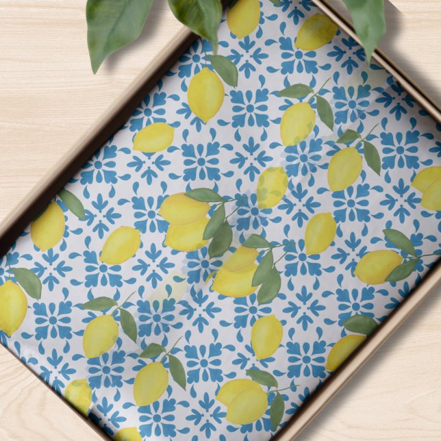 Papel De Seda Blue Tile French Country Lemon Pattern (Criador carregado)