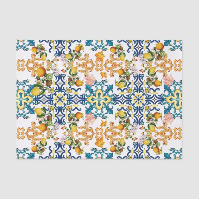 Papel De Seda Blue Tiles Mediterranean Pattern (Frente )