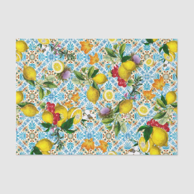 Papel De Seda Blue Tiles Mediterranean Pattern (Frente )