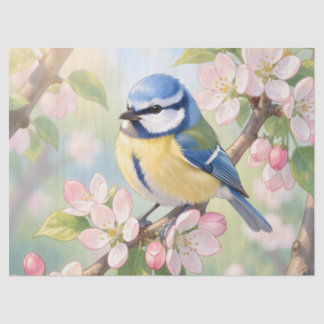 Papel De Seda  Blue Tit Bird on Apple Tree Spring Decoupage 