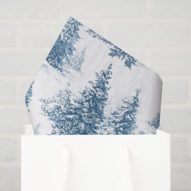 Papel De Seda Blue Toile Christmas Pattern  (Sacola de presentes)