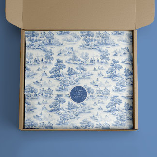 Papel De Seda Blue Toile de Jouy Vintage Wrap Elegante