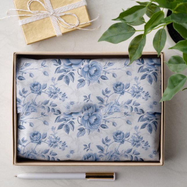 Papel De Seda Blue Toile Floral Tissue Paper (Presente)