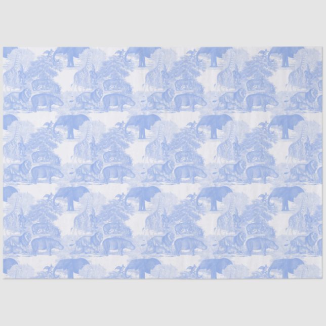 Papel De Seda Blue Toile Selgle Animais Safari Chinoiserie (Frente )