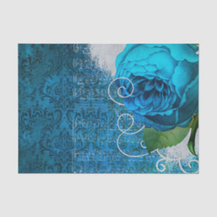 Papel De Seda Blue Vintage Damask Floral Music Decoupage