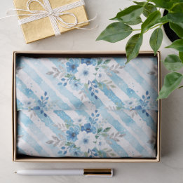 Papel De Seda Blue Watercolor Floral Stripe Gift Wrapping