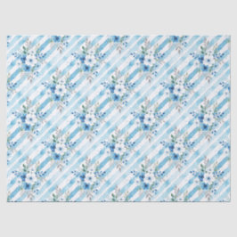 Papel De Seda Blue Watercolor Floral Stripe Gift Wrapping