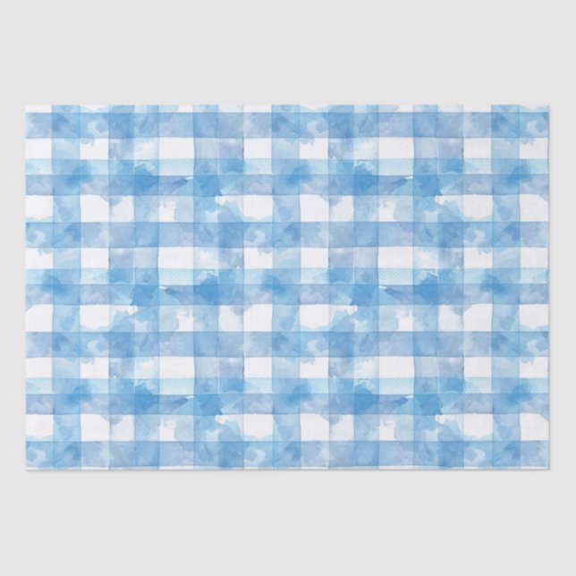 Papel De Seda Blue Watercolor Gingham (Frente )
